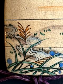 Kenzan Ogata Rare Japanese Ceramic Glazed Inro with Ojime and Netsuke Ogata Kenzan Edo Period - 4430025