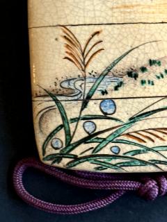 Kenzan Ogata Rare Japanese Ceramic Glazed Inro with Ojime and Netsuke Ogata Kenzan Edo Period - 4430028