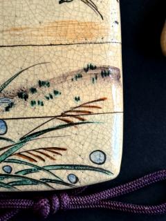 Kenzan Ogata Rare Japanese Ceramic Glazed Inro with Ojime and Netsuke Ogata Kenzan Edo Period - 4430029
