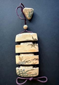 Kenzan Ogata Rare Japanese Ceramic Glazed Inro with Ojime and Netsuke Ogata Kenzan Edo Period - 4430032