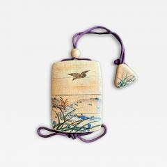 Kenzan Ogata Rare Japanese Ceramic Glazed Inro with Ojime and Netsuke Ogata Kenzan Edo Period - 4434540