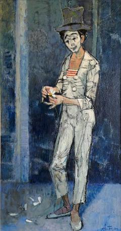 Kero Antoyan Mid Century Modern Kero Antoyan Abstract Modernist Clown Oil Painting - 4242178