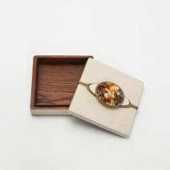 Kifu Augousti Set of 2 Boxes in Oak with Semi Precious Stone and Brass by Kifu Paris - 3844504