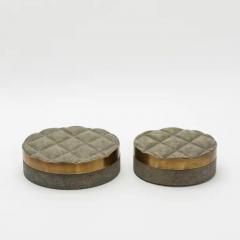 Kifu Augousti Set of 2 Quilted Boxes in Grey Shagreen with Bronze Patina Brass by Kifu Paris - 3844553