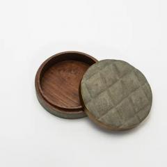 Kifu Augousti Set of 2 Quilted Boxes in Grey Shagreen with Bronze Patina Brass by Kifu Paris - 3844597