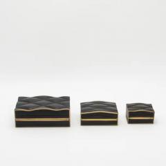 Kifu Augousti Set of 3 Quilted Boxes in Black Oak with Bronze Patina Brass by Kifu Paris - 3844486