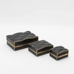 Kifu Augousti Set of 3 Quilted Boxes in Black Oak with Bronze Patina Brass by Kifu Paris - 3844495