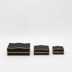 Kifu Augousti Set of 3 Quilted Boxes in Black Shagreen with Bronze Patina Brass by Kifu Paris - 3844544