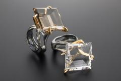 Kika Alvarenga Faceted Rock Crystal Quartz Oxidized Silver Gold Tiger Ring Kika Alvarenga 2024 - 4711260