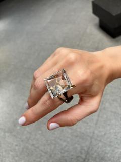 Kika Alvarenga Faceted Rock Crystal Quartz Oxidized Silver Gold Tiger Ring Kika Alvarenga 2024 - 4711266