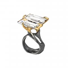 Kika Alvarenga Faceted Rock Crystal Quartz Oxidized Silver Gold Tiger Ring Kika Alvarenga 2024 - 4714285