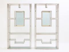 Kim Moltzer Pair of Kim Moltzer brushed steel brass green lucite shelving units 1970s - 2937002