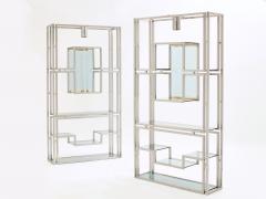 Kim Moltzer Pair of Kim Moltzer brushed steel brass green lucite shelving units 1970s - 2937003