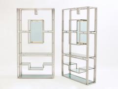 Kim Moltzer Pair of Kim Moltzer brushed steel brass green lucite shelving units 1970s - 2937004