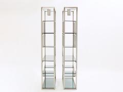Kim Moltzer Pair of Kim Moltzer brushed steel brass green lucite shelving units 1970s - 2937008