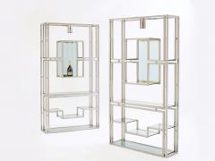 Kim Moltzer Pair of Kim Moltzer brushed steel brass green lucite shelving units 1970s - 2937009