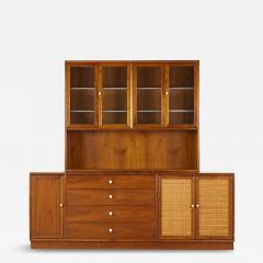 Kipp Stewart Kipp Stewart for Drexel Mid Century Walnut and Cane Front Buffet and Hutch - 3698687