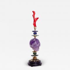 Klaus Dupont Contemporary Purple Amethyst and Red Coral Skull Objet - 2451747