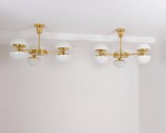 Klaus Michalik Pair of Nordic Modern Chandeliers Brass Glass Klaus Michalik Orno 1980s - 4588018