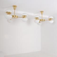 Klaus Michalik Pair of Nordic Modern Chandeliers Brass Glass Klaus Michalik Orno 1980s - 4588021