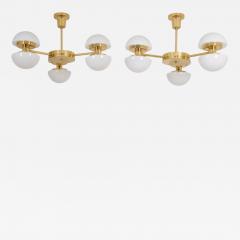 Klaus Michalik Pair of Nordic Modern Chandeliers Brass Glass Klaus Michalik Orno 1980s - 4588978