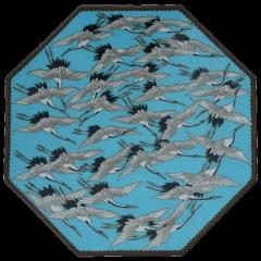 Kodenji Hayashi Japanese Cloisonne Turquoise Ground Crane Frenzy Plate Attributed to Hayashi - 3904322