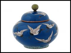 Kodenji Hayashi Meiji Japanese Cloisonne Enamel Flying Cranes Covered Jar - 3903973