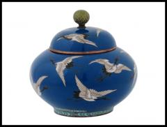 Kodenji Hayashi Meiji Japanese Cloisonne Enamel Flying Cranes Covered Jar - 3903976