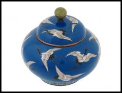 Kodenji Hayashi Meiji Japanese Cloisonne Enamel Flying Cranes Covered Jar - 3903982