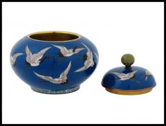 Kodenji Hayashi Meiji Japanese Cloisonne Enamel Flying Cranes Covered Jar - 3904021