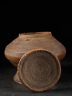 Kongo People DRC Lidded Wicker Basket Container - 4703933