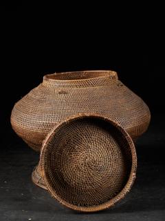 Kongo People DRC Lidded Wicker Basket Container - 4703935