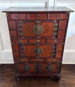 Korean Mandarin Duck Wedding Cabinet with Burl Wood Panels - 3994079