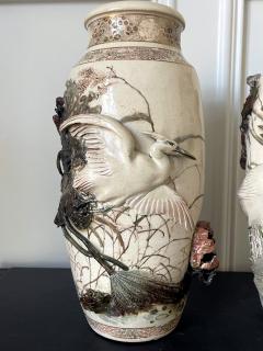 Kozan Makuzu Rare Pair of Early Period Makuzu Kozan Takauki High relief Vases - 2392627