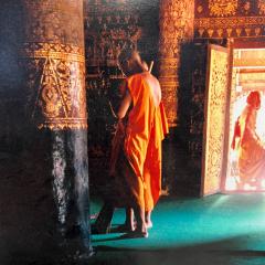 Krishna Monk at Temple Vintage Color Photograph Mid Century - 2710416