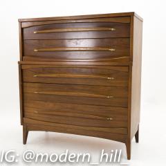 Kroehler Walnut and Brass Mid Century 5 Drawer Highboy Dresser - 2355211