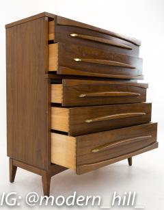 Kroehler Walnut and Brass Mid Century 5 Drawer Highboy Dresser - 2355212