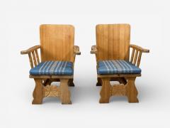 Krogen s M bler Armchairs Pine Blue Fabric Norway 1970s - 4497425