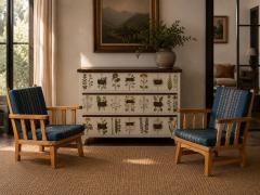Krogenes M bler Lounge Chairs Pine Blue Fabric Norway 1970s - 4753886