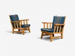 Krogenes M bler Lounge Chairs Pine Blue Fabric Norway 1970s - 4753888