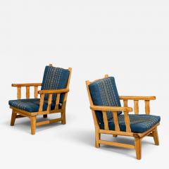 Krogenes M bler Lounge Chairs Pine Blue Fabric Norway 1970s - 4754064