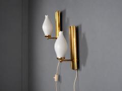 Kurant Norwegian Modern Wall Lights Brass Opaline Glass Norway 1960s - 4804321