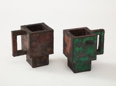 Kwangho Lee Pair of Red Green Enameled Copper Mugs by Kwengho Lee - 1880696