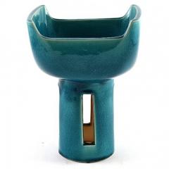 Kyoto Pottery Vase Aqua Cracker Glaze Mid Century Japan Signed by the Artist - 174977