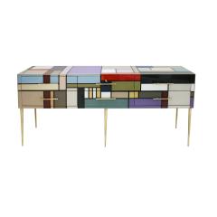 L A Studio L A Studio Six Drawers Murano Colored Glass Brass Italian Sideboard - 1819072