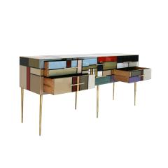 L A Studio L A Studio Six Drawers Murano Colored Glass Brass Italian Sideboard - 1819073