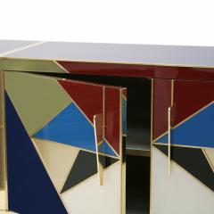 L A Studio Mid Century Modern Style Italian Sideboard Made of Wood Brass and Colored Glass - 1909961