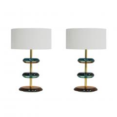L A Studio Mid Century Modern Style Murano Glass and Brass Pair of Italian Table Lamps - 1592871