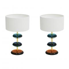 L A Studio Mid Century Modern Style Murano Glass and Brass Pair of Italian Table Lamps - 1592872