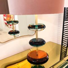 L A Studio Mid Century Modern Style Murano Glass and Brass Pair of Italian Table Lamps - 1592883